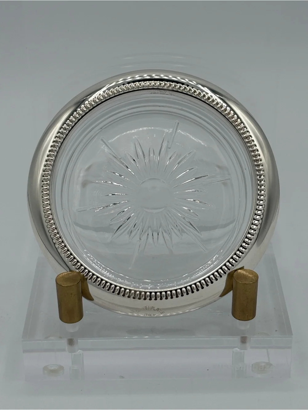 Vintage Italian Silverplate & Cut Glass Wine Coasters Set of 4